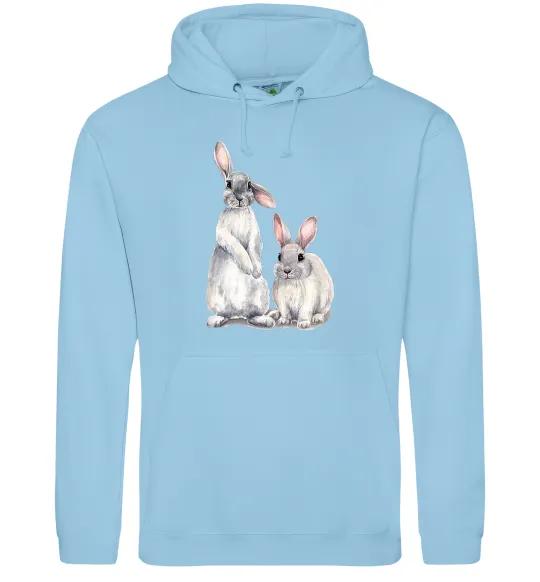Мужская толстовка (худи) Кролики акварель Голубой фото