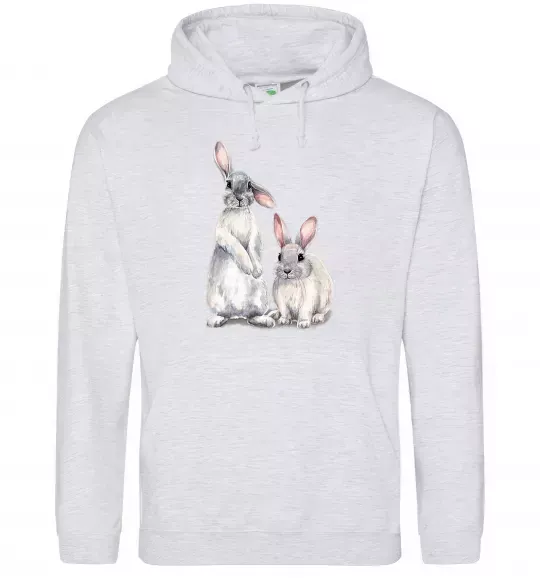 Жіноча толстовка (худі) Кролики акварель Сірий меланж фото