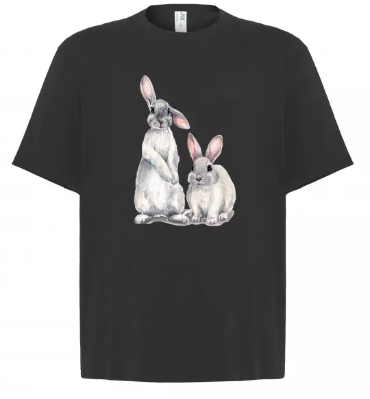 Футболка Оверсайз Кролики акварель Черный фото