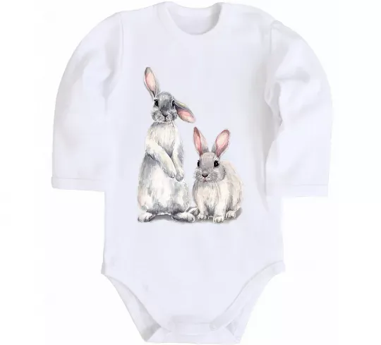 Детский боди Кролики акварель Белый фото