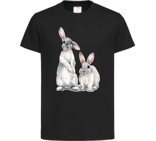 Детская футболка Кролики акварель Черный фото