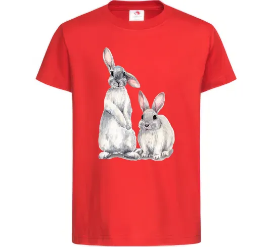 Детская футболка Кролики акварель Красный фото