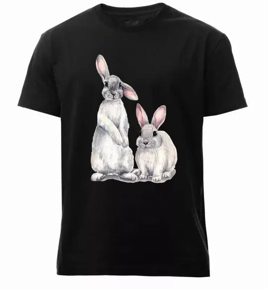 Чоловіча преміум футболка Кролики акварель Чорний фото