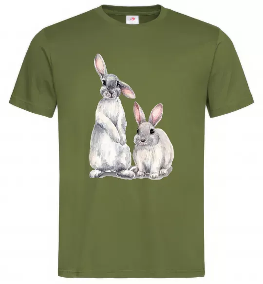Мужская футболка Кролики акварель Оливковый фото