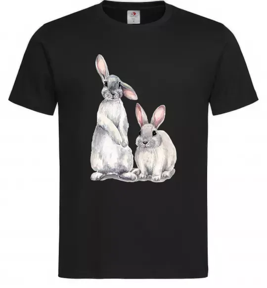 Мужская футболка Кролики акварель Черный фото