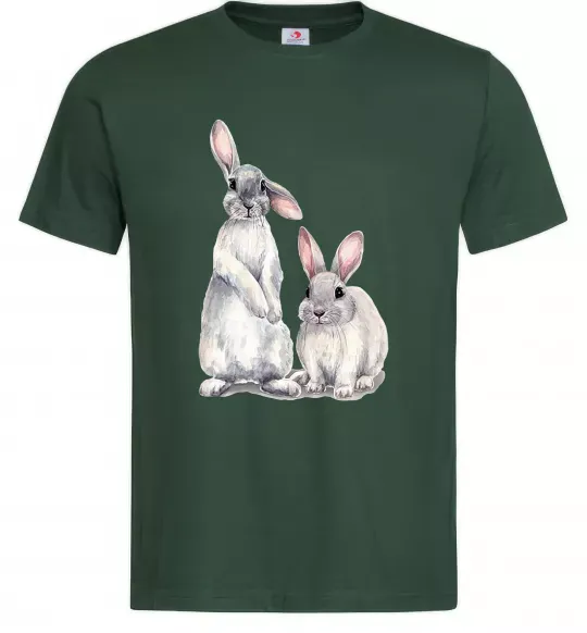 Мужская футболка Кролики акварель Темно-зеленый фото