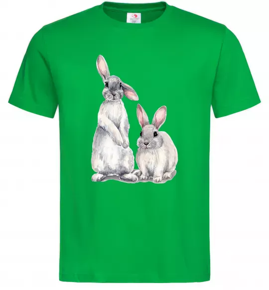 Мужская футболка Кролики акварель Зеленый фото