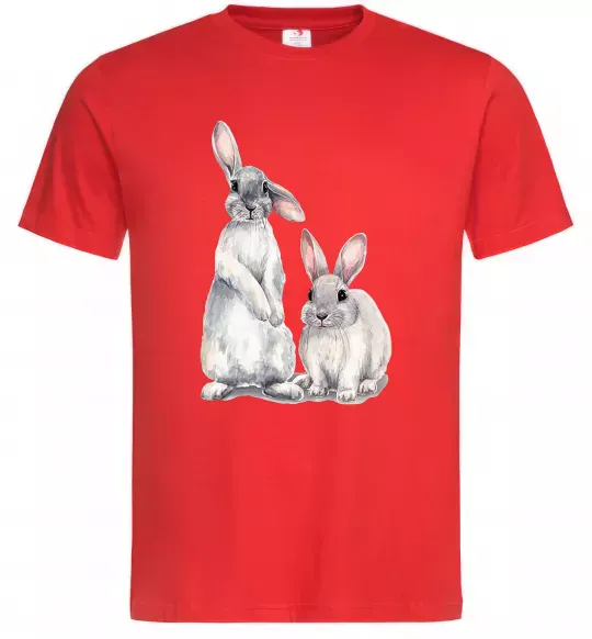 Мужская футболка Кролики акварель Красный фото