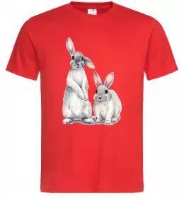 Мужская футболка Кролики акварель Красный фото