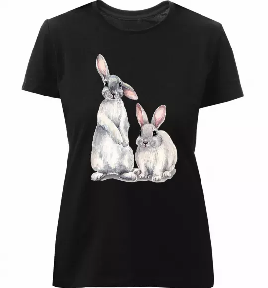 Женская премиум футболка Кролики акварель Черный фото