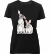 Женская премиум футболка Кролики акварель Черный фото