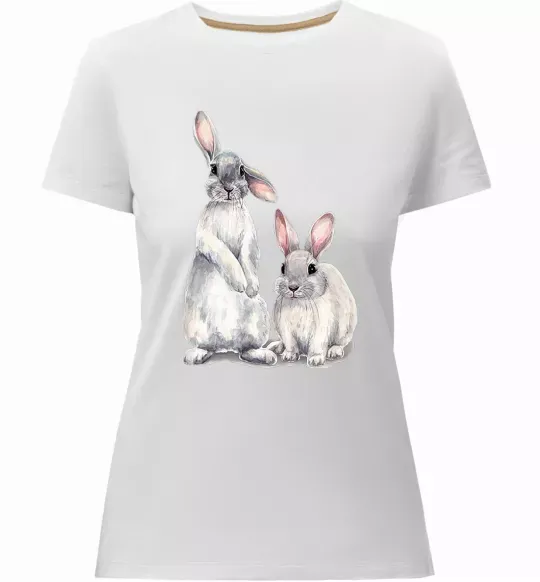 Женская премиум футболка Кролики акварель Белый фото