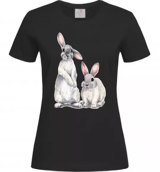 Женская футболка Кролики акварель Черный фото