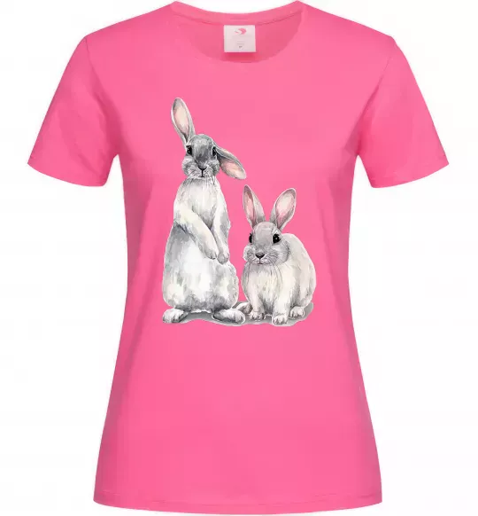 Женская футболка Кролики акварель Ярко-розовый фото