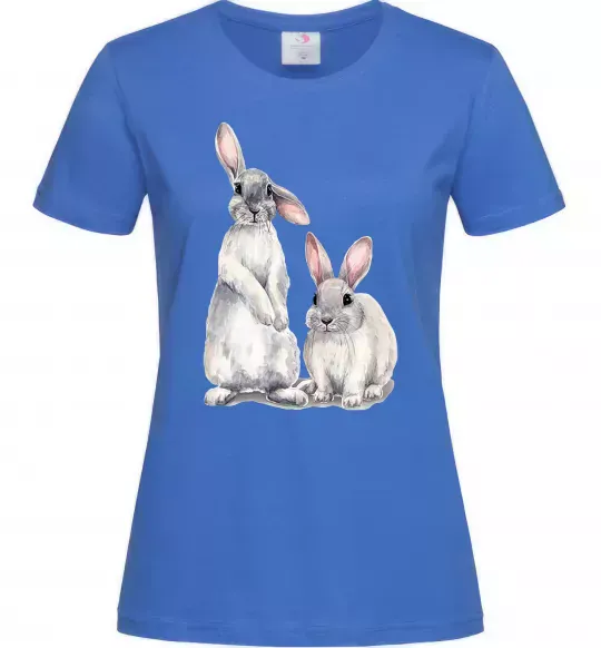 Женская футболка Кролики акварель Ярко-синий фото