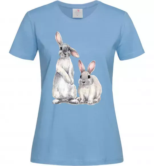 Женская футболка Кролики акварель Голубой фото