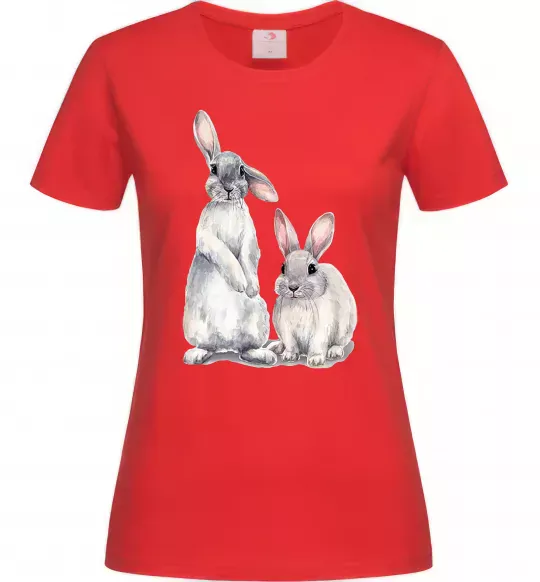 Женская футболка Кролики акварель Красный фото