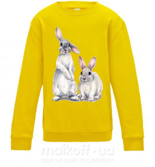 Детский Свитшот Кролики акварель Солнечно желтый фото