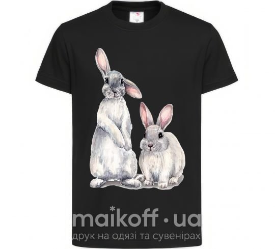 Детская футболка Кролики акварель Черный фото