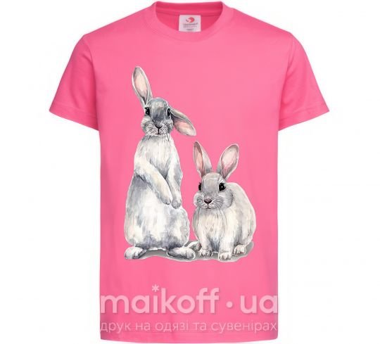 Детская футболка Кролики акварель Ярко-розовый фото