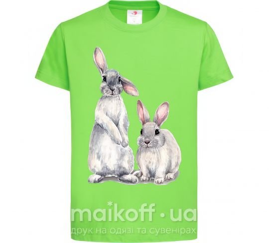 Детская футболка Кролики акварель Лаймовый фото
