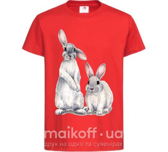 Детская футболка Кролики акварель Красный фото