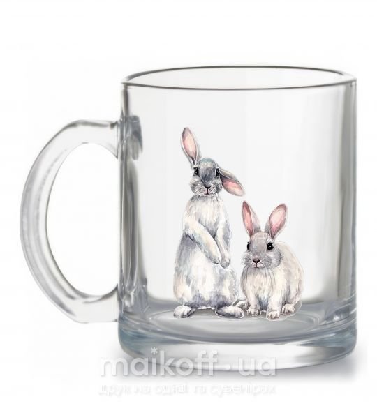 Чашка скляна Кролики акварель Прозорий фото