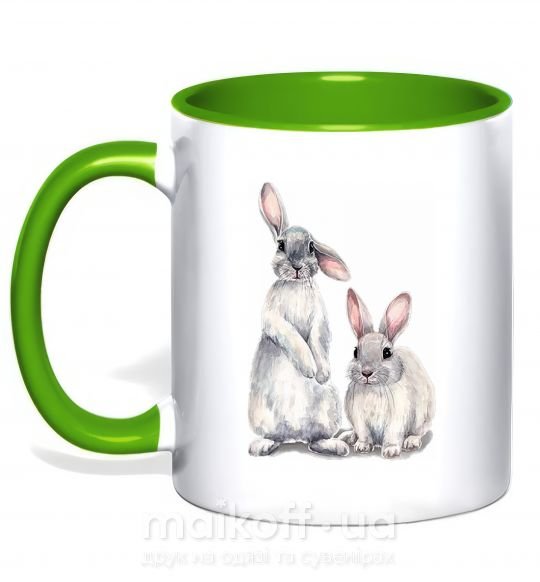 Чашка с цветной ручкой Кролики акварель Зеленый фото