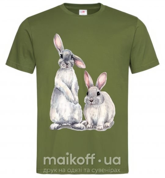 Чоловіча футболка Кролики акварель Оливковий фото