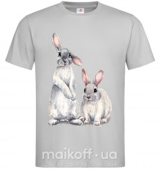 Мужская футболка Кролики акварель Серый фото