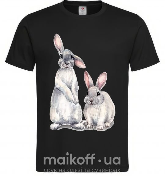 Мужская футболка Кролики акварель Черный фото