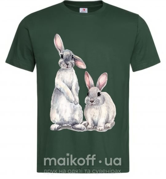 Мужская футболка Кролики акварель Темно-зеленый фото