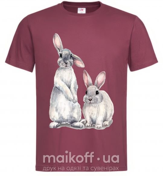 Мужская футболка Кролики акварель Бордовый фото