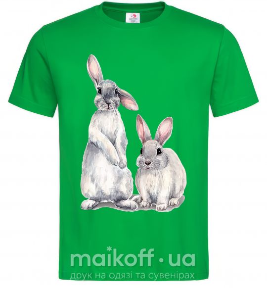 Мужская футболка Кролики акварель Зеленый фото