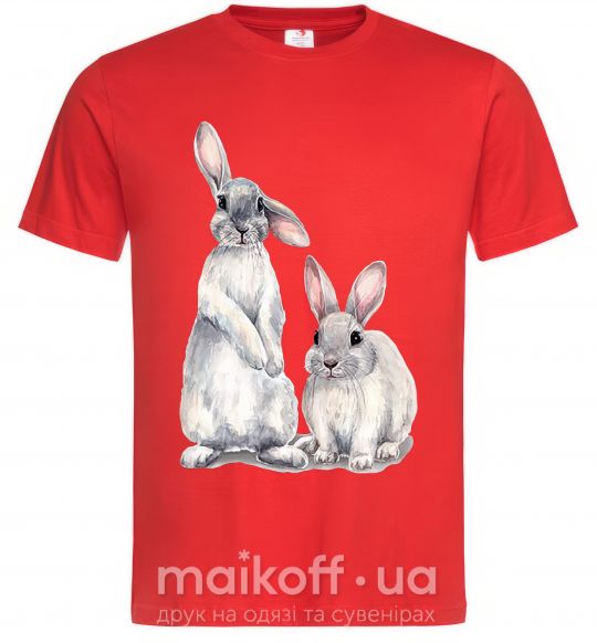 Чоловіча футболка Кролики акварель Червоний фото