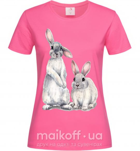Жіноча футболка Кролики акварель Яскраво-рожевий фото