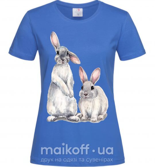 Женская футболка Кролики акварель Ярко-синий фото