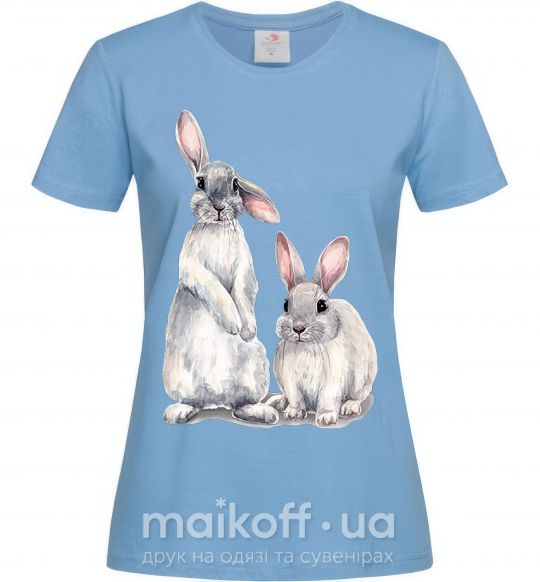 Жіноча футболка Кролики акварель Блакитний фото