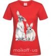 Жіноча футболка Кролики акварель Червоний фото
