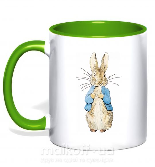 Чашка з кольоровою ручкою Кролик в курточке Зелений фото
