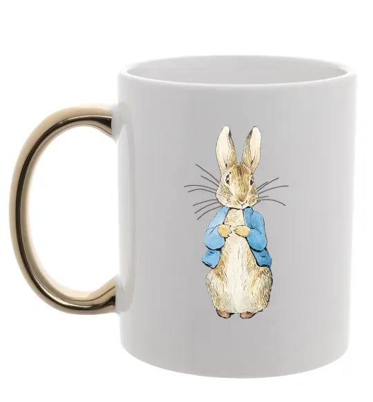 Чашка с цветной ручкой Кролик в курточці Золото фото