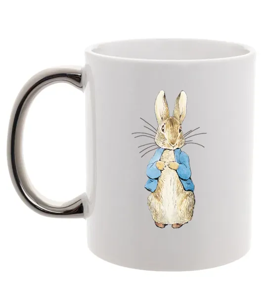 Чашка с цветной ручкой Кролик в курточці Серебро фото
