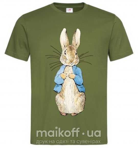 Мужская футболка Кролик в курточке Оливковый фото