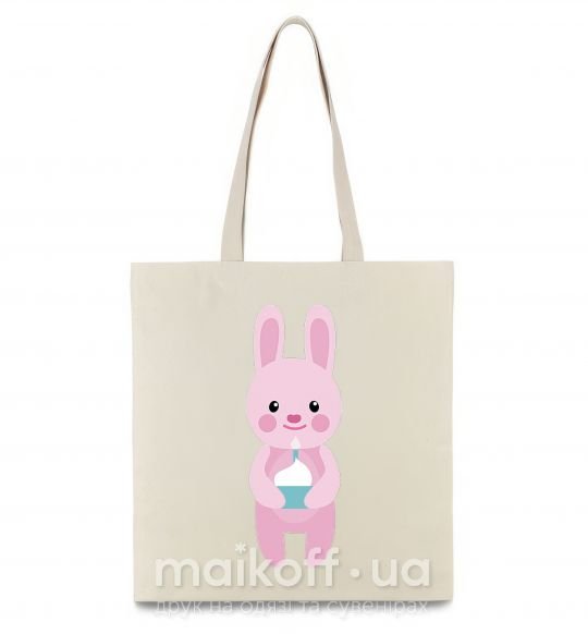Еко-сумка Розовый кролик Бежевий фото
