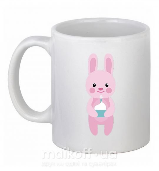 Чашка керамічна Розовый кролик Білий фото