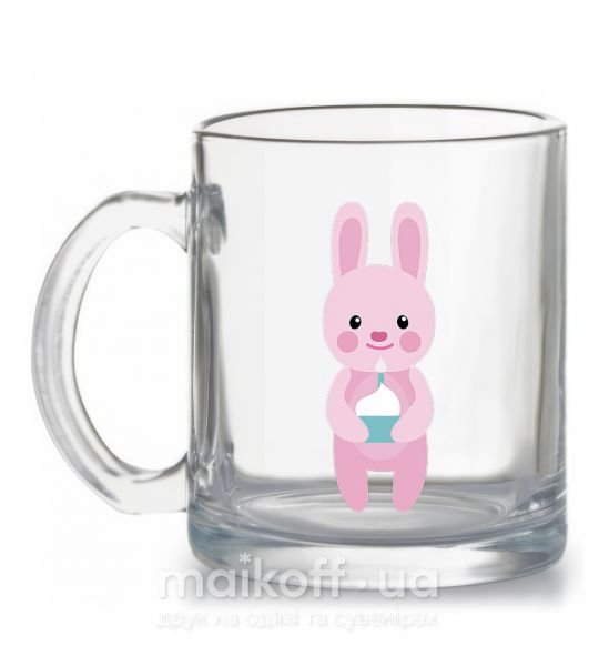 Чашка скляна Розовый кролик Прозорий фото