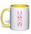 Чашка з кольоровою ручкою Розовый кролик Сонячно жовтий фото