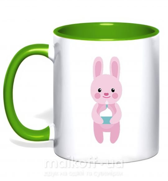 Чашка з кольоровою ручкою Розовый кролик Зелений фото