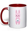 Чашка з кольоровою ручкою Розовый кролик Червоний фото