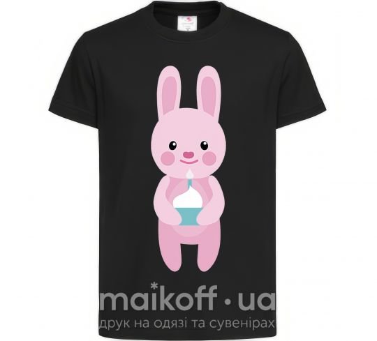 Детская футболка Розовый кролик Черный фото